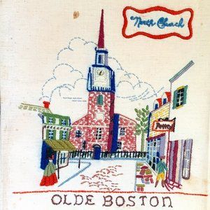 VTG Crewel Boston Embroidery North Church Boho Stitchery Colonial America